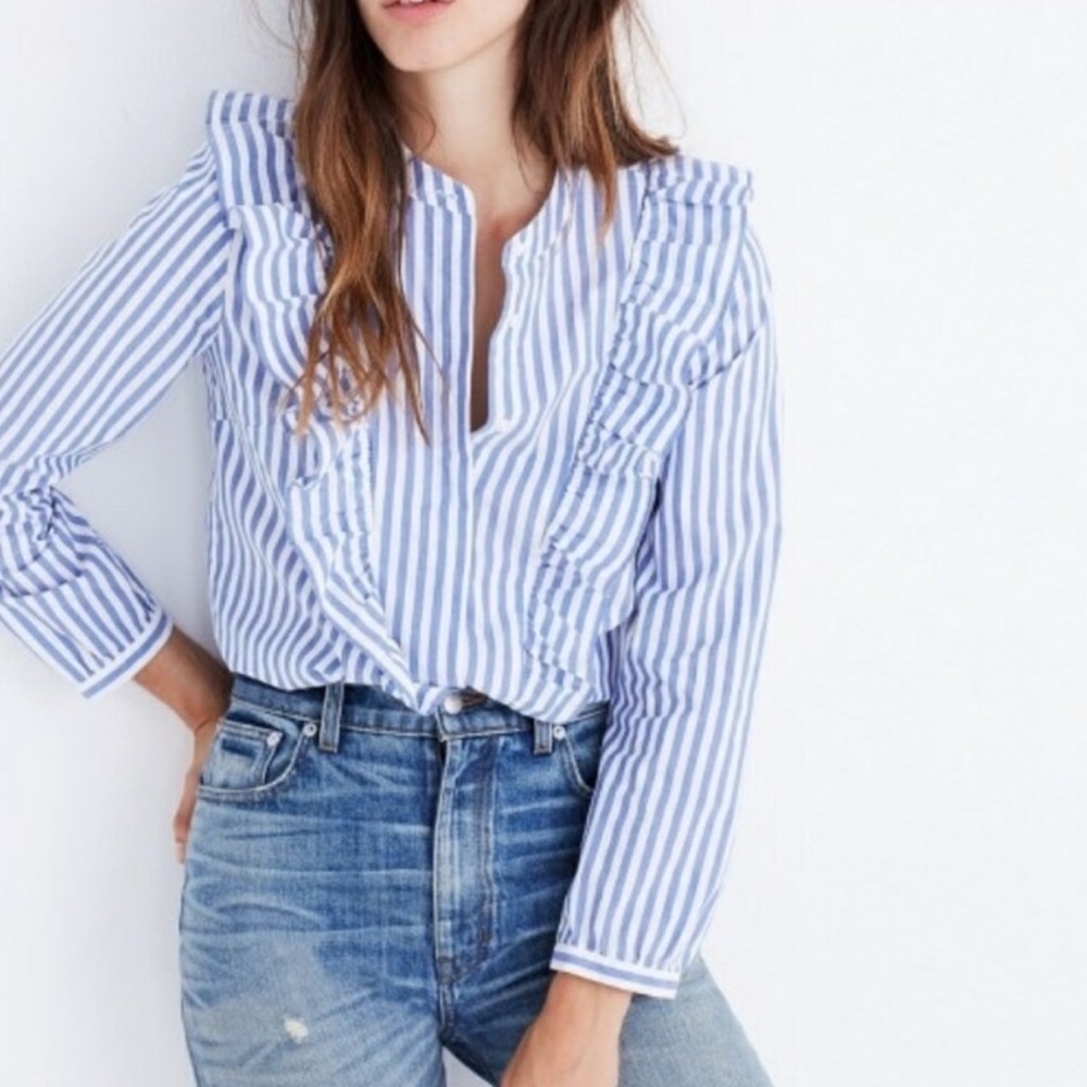 Madewell striped ruffle blouse; xs